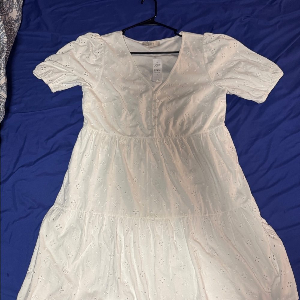 LOFT Cream Eyelet V-Neck Top